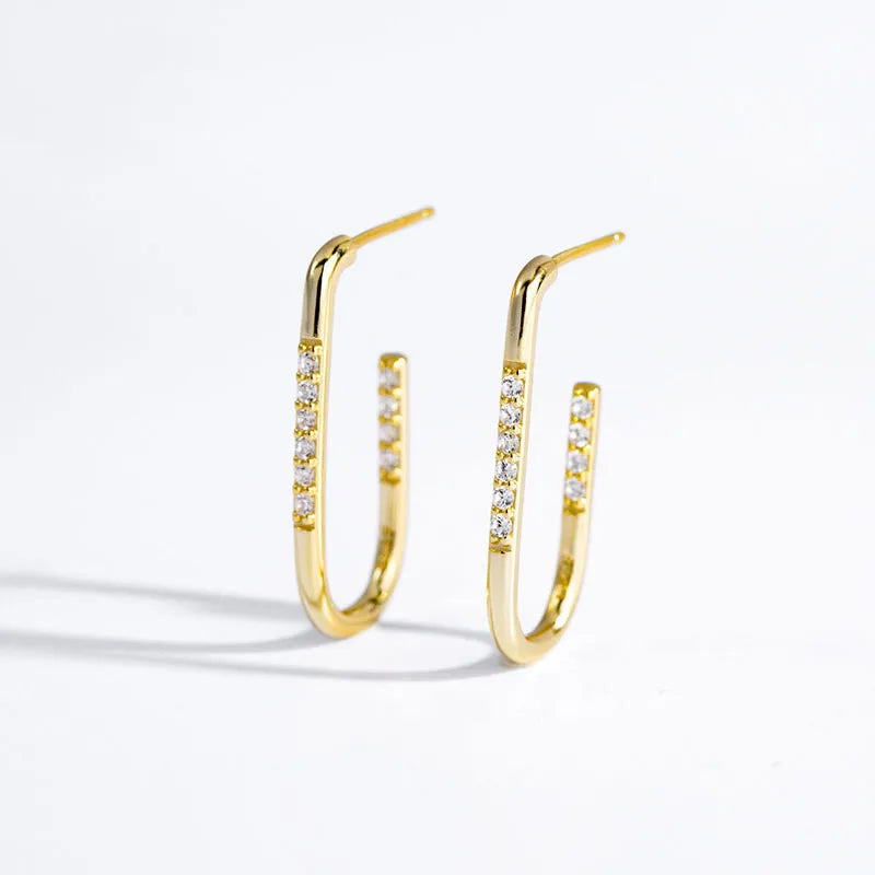American European Fashion 925 Sterling Silver Earring Geometric U Shape Zircon Gold Plated Stud Earrings for Women