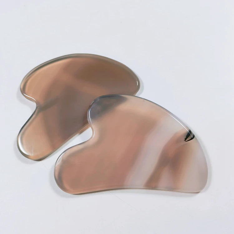 DIY Royal Grey Agate Gua Sha Jade Grey Agate Stone Face Board Tool Pink Heart Shaped Skin Massager