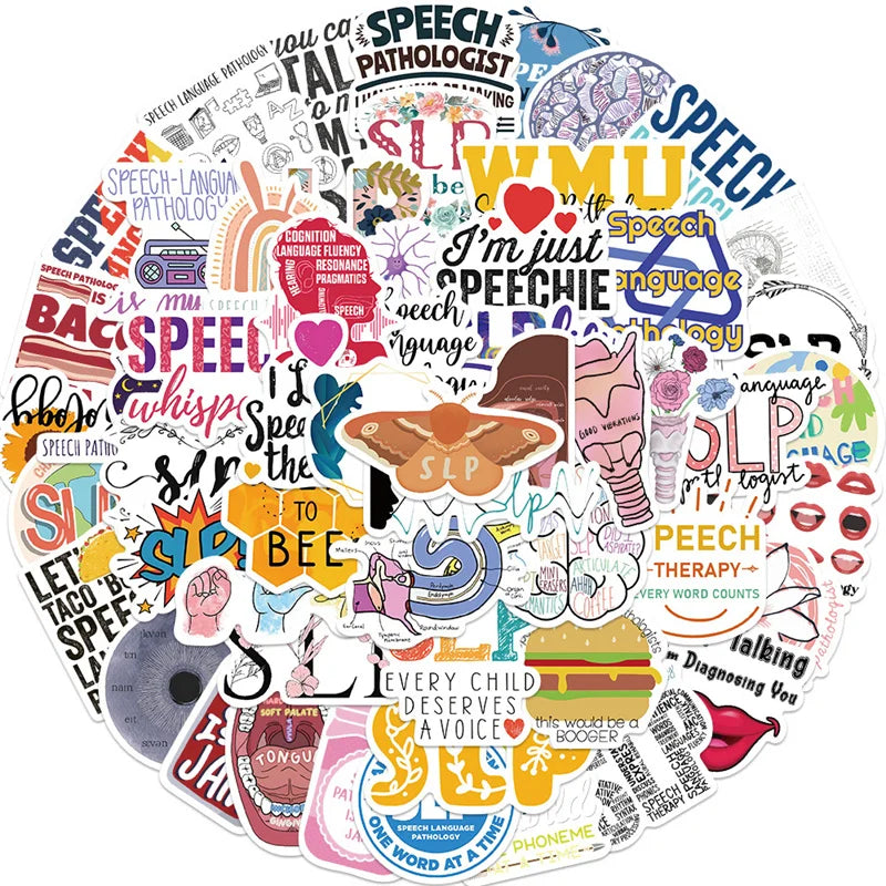 56Pcs Speech Language Pathology StickersSLP Water Bottle Decals Vinyl Waterproof Stickers for Laptop Cup Skateboard Phone