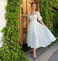 Custom Elegant Puffy Sleeves Square Collar Appliques Beach Wedding Gown Birthday Party Dress Plus Size Women Prom Evening Dress