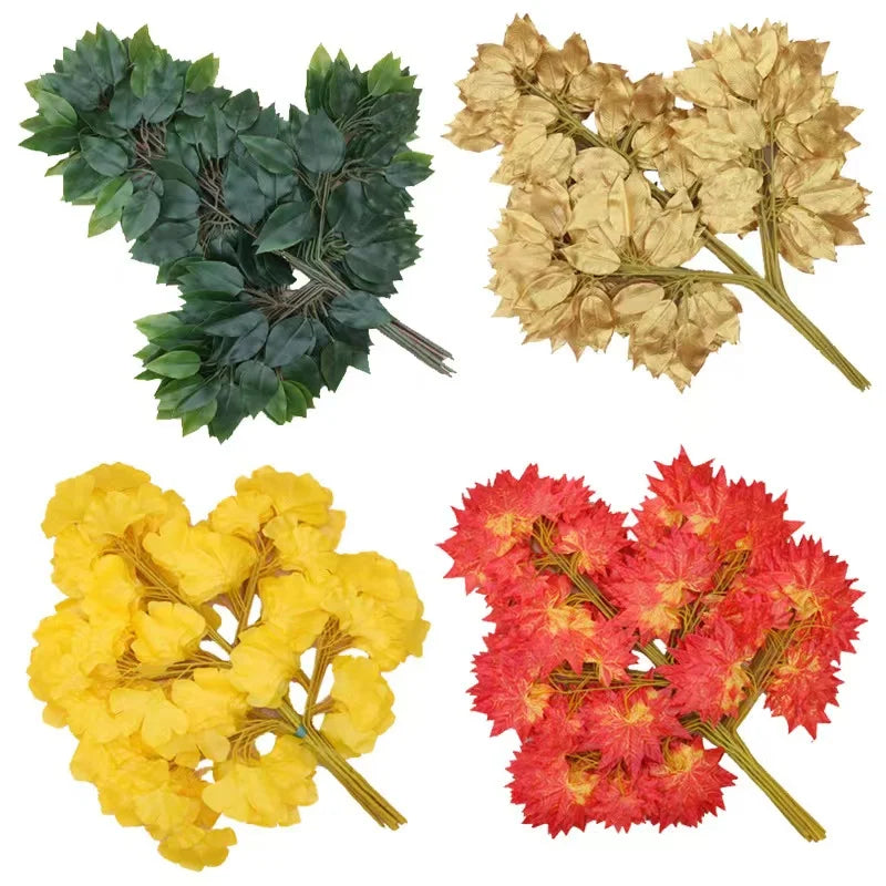 12Pcs Ficus Leaves Artificial Branches Maple Leaves Branches Faux Tree Spray Branches Artificial Greenery Plant for Home Decor