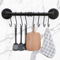 15.8 Inch Industrial Metal Rail Kitchen Utensil Rack 8-Hooks Wall Mounted Pot with Hardwares for Outdoor Space