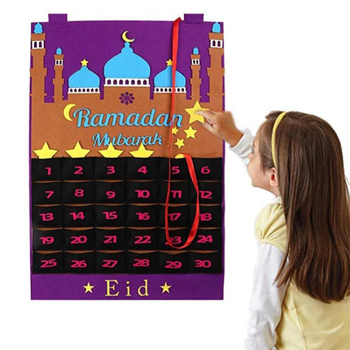 Do-It-Yourself Felt Countdown Timetable Calendars Star Sticker Decoration Eid Mubarak Kareem Wall Hanging for Ramadan Supplies
