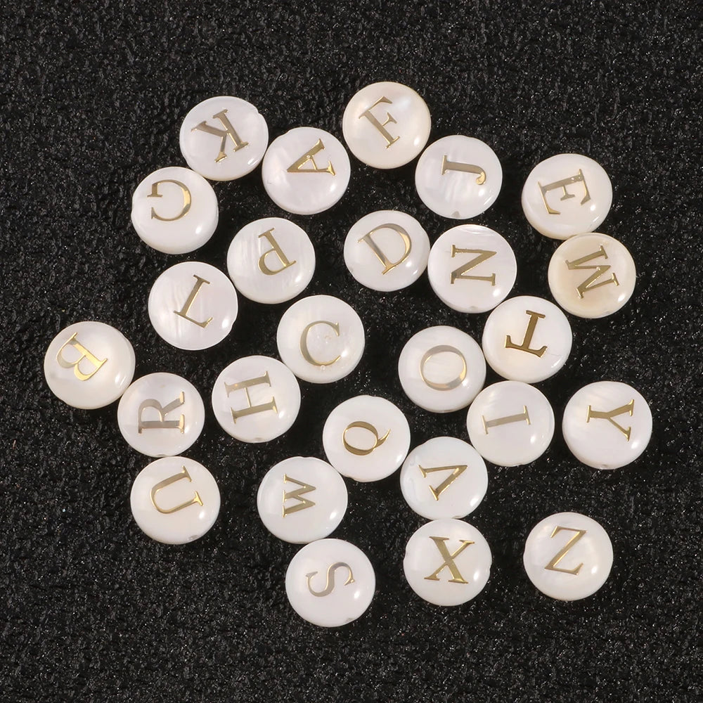 Natural 8*4MM round Freshwater Shell Spacer Beads 26 English Letters Alphabet Beads White Colour for Jewelry Making DIY