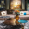 Imported Natural Agate Piece Coffee Table High-End Villa Living Room Transparent Crystal Moving Round Coffee Table