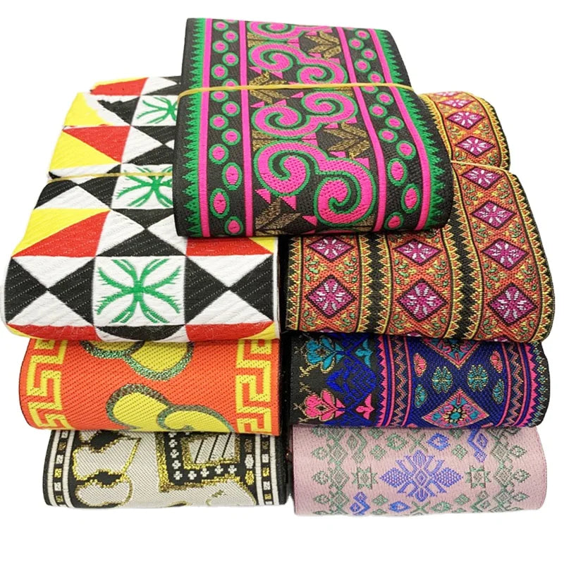 10cm Wide Traditional Ethnic Jacquard Lace Diy Clothing Costume Sewing Textile Trims Curtain Bag Fabric Webbing Lace Ribbon