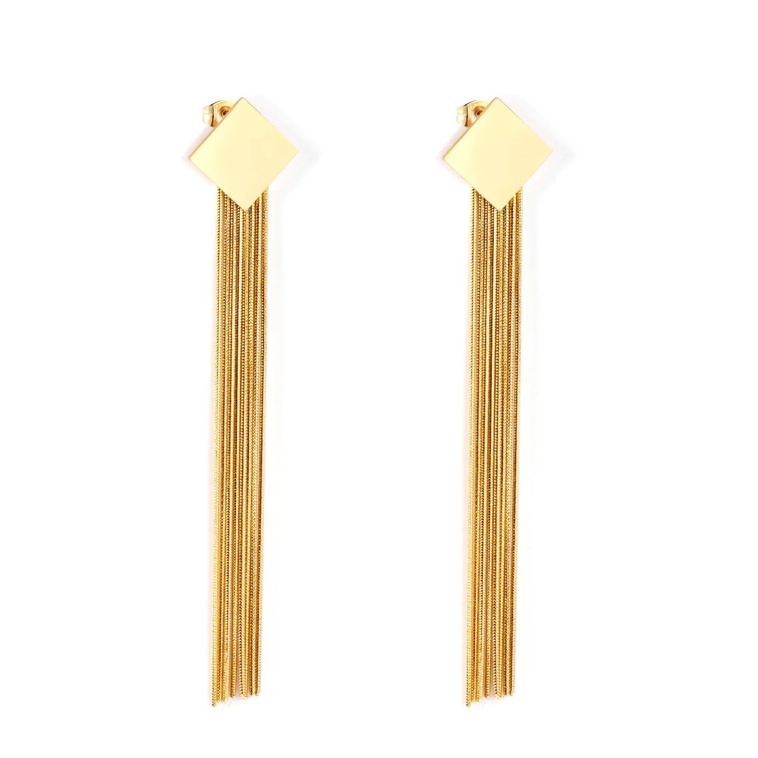 Popular Style 18K Gold Plated Long Earrings Party Gift Stainless Steel Jewelry Chain Dangle Tassel Drop Earrings for Women