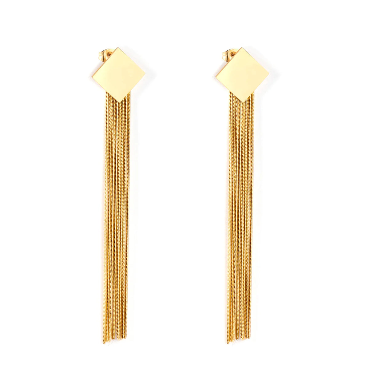 Popular Style 18K Gold Plated Long Earrings Party Gift Stainless Steel Jewelry Chain Dangle Tassel Drop Earrings for Women