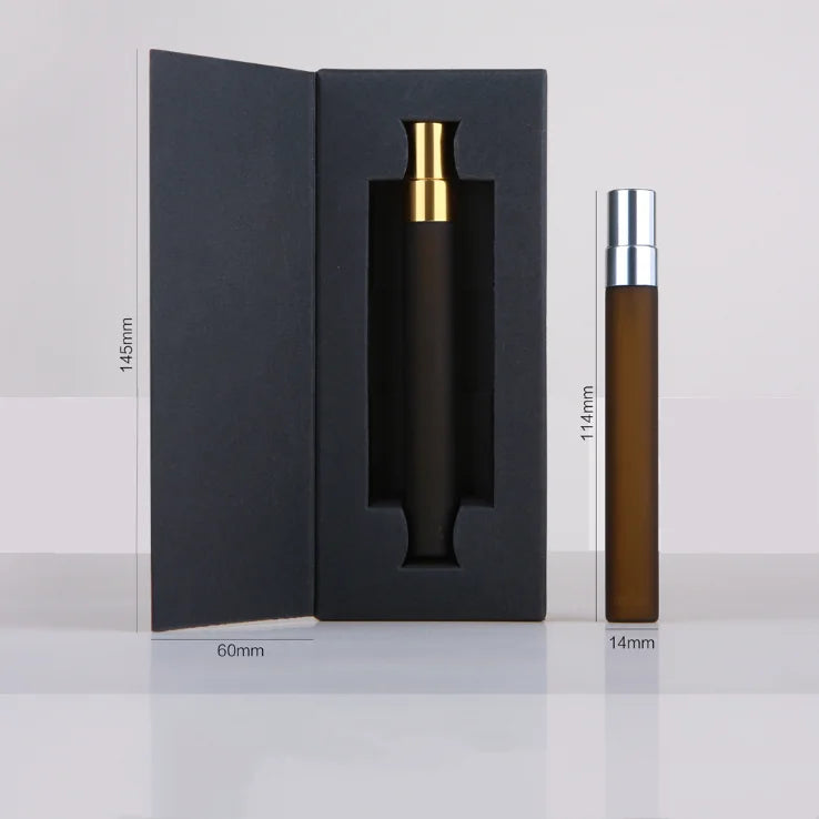 Empty Frosted Brown Perfume Spray Bottle 10ml Thin Perfume Atomizer Golden Silver Black Caps Screw Cosmetic Glass Bottles