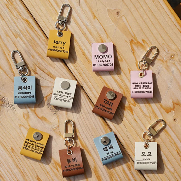 Cats and Dogs Necklace Name Tag Leather Identification Tags Keychain Customized Pet Name ID Tag Keyring Pendant Puppy Collars