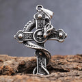 Custom Stainless Steel Retro Gothic Dragons Wrapped Twisted Around Cross Pendant with Chain Necklace for Men Women