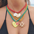 Kaimei New Arrival Fashion Jewelry Summer New Leisure Colorful Heart Necklaces Rope Love Sun Daisy Flower Pendant Necklace Women