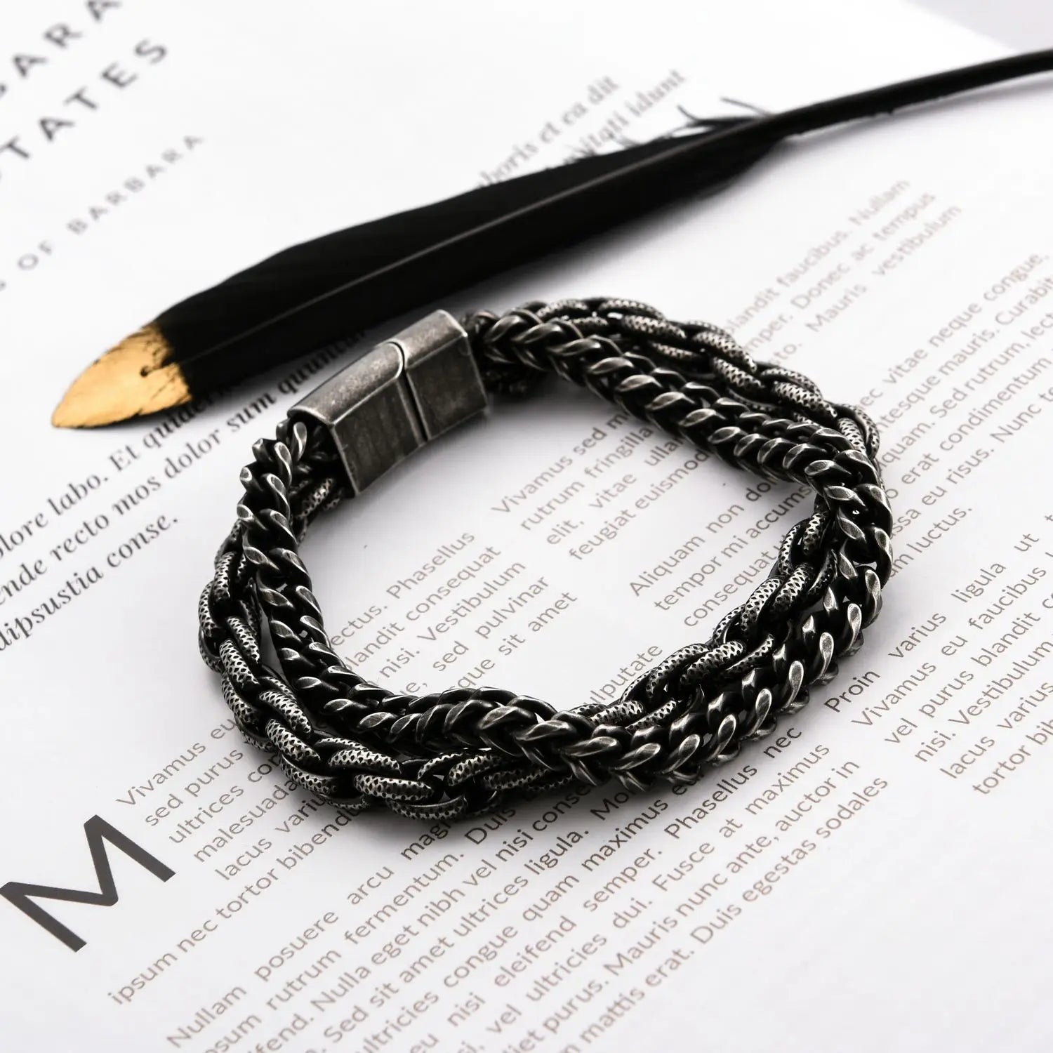 Wholesale Trendy Style Men's Stainless Steel Double-Layer Chain Bracelet Fashion Braided Hip Hop Party Rock Jewelry