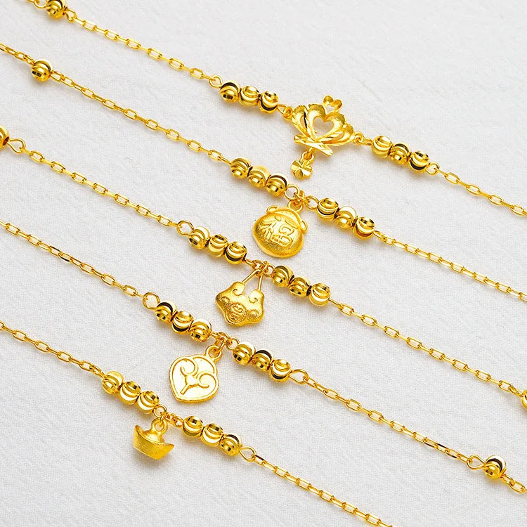 Wholesale Korean Version of the New Love Anklet Female Brass Gold Plated Blessing Long Life Lock Anklet