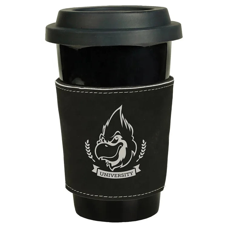 Hot Selling Eco-Friendly Laser Engraved Leatherette Custom Cup Holder Durable Spill-Proof Coffee Mug Sleeve