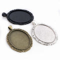 30x40mm Inner Size Antique Silver Black Bronze Plated Flower Style Cabochon Base Setting Charms DIY Pendant Bezel Trays