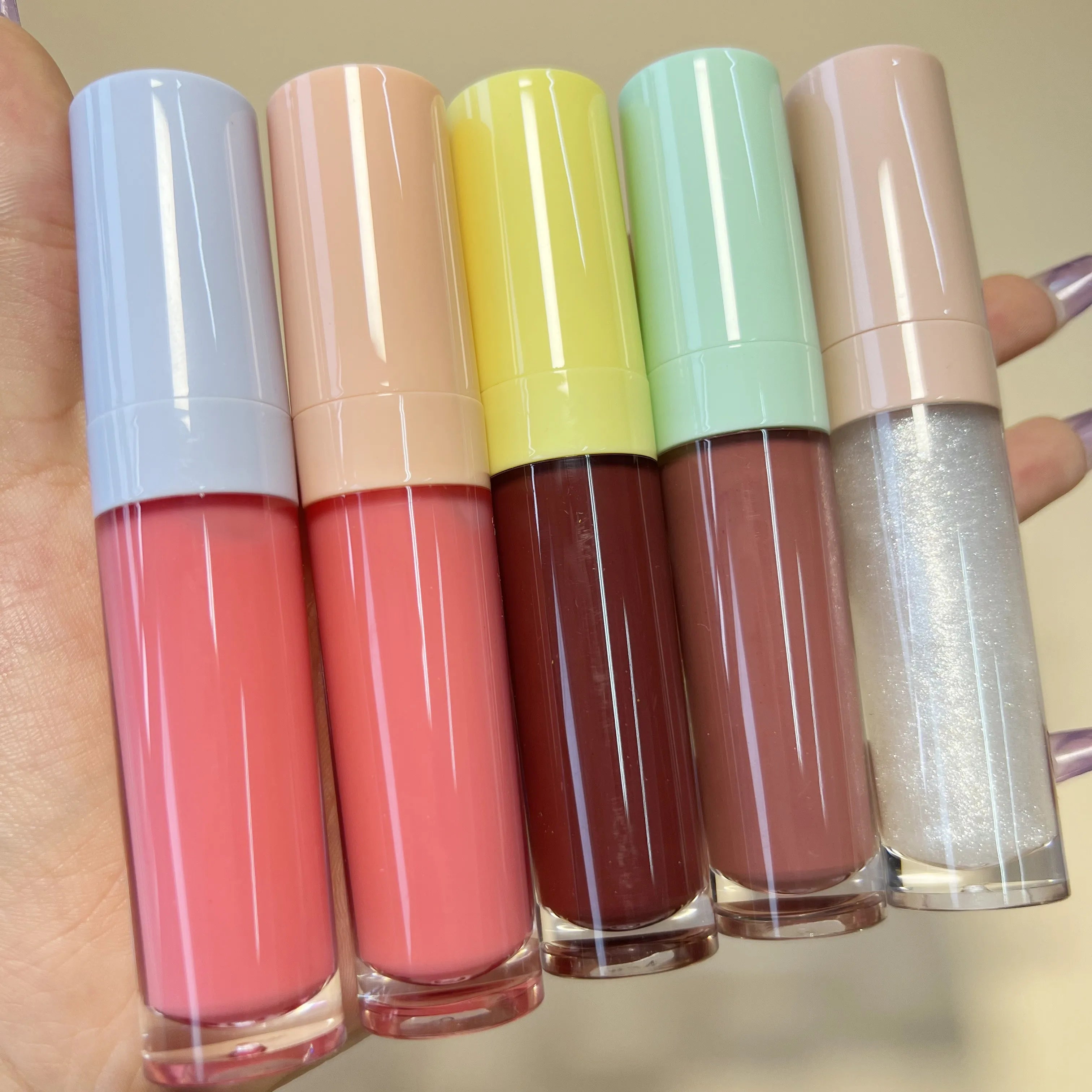 Macarons Multi-color Big Brush Tube Vanilla Scent logo Customizable Lip Gloss