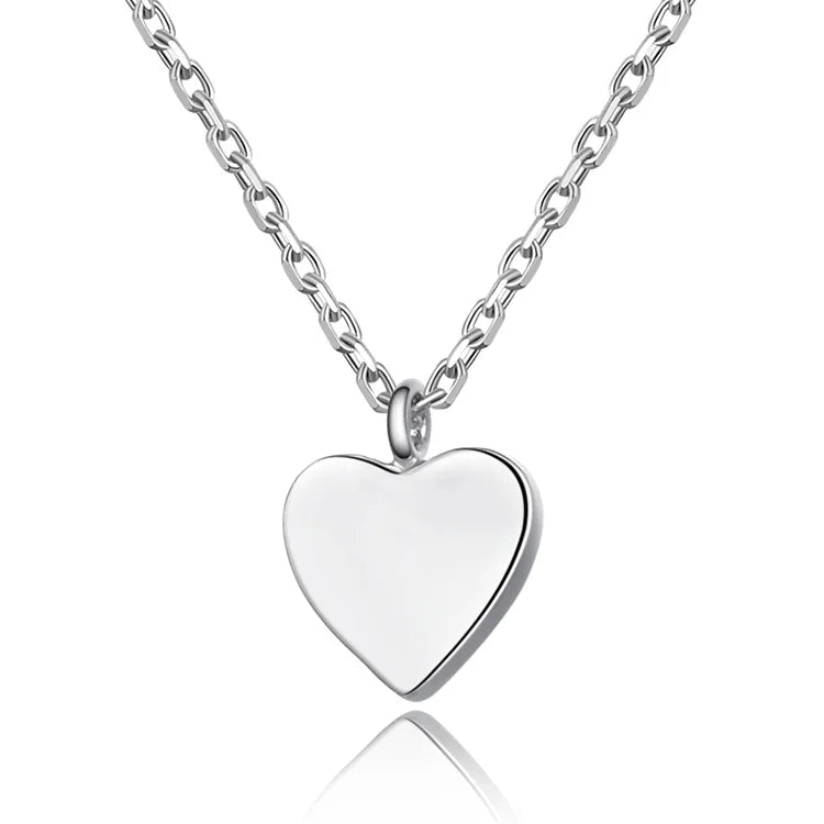 Custom 925 Sterling Silver Rhodium Plated Necklaces Simple Blank Heart Shape Engraved Trendy Wedding Party Necklace Gift Idea