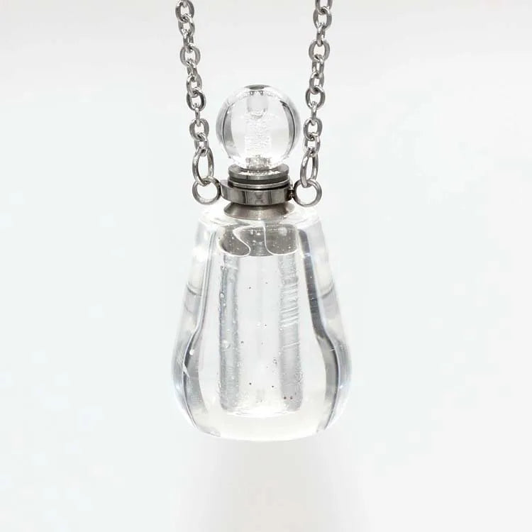 Hongzhuo Essential Oil Bottles Clear Quartz Silver Chain Perfume Pendant Charm Aromatherapy Crystal Stone Necklace Jewelry