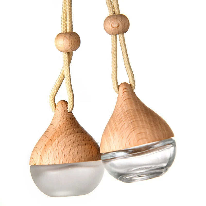 Car Air Freshener Glass Bottle With Wooden Cap Perfume Bottle Perfume Bottle Pendant Car Diffuser Vent Clip