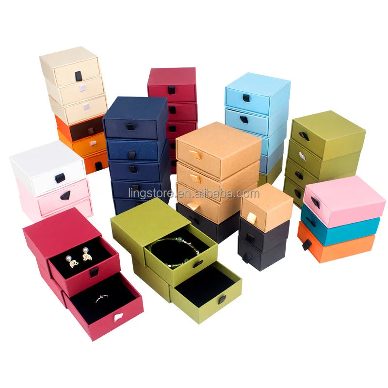 Wholesale Price Fantastic Jewelry Necklace Earrings Stud Box Slider Drawer Kraft Paper Ring Box Storage Cardboard Boxes