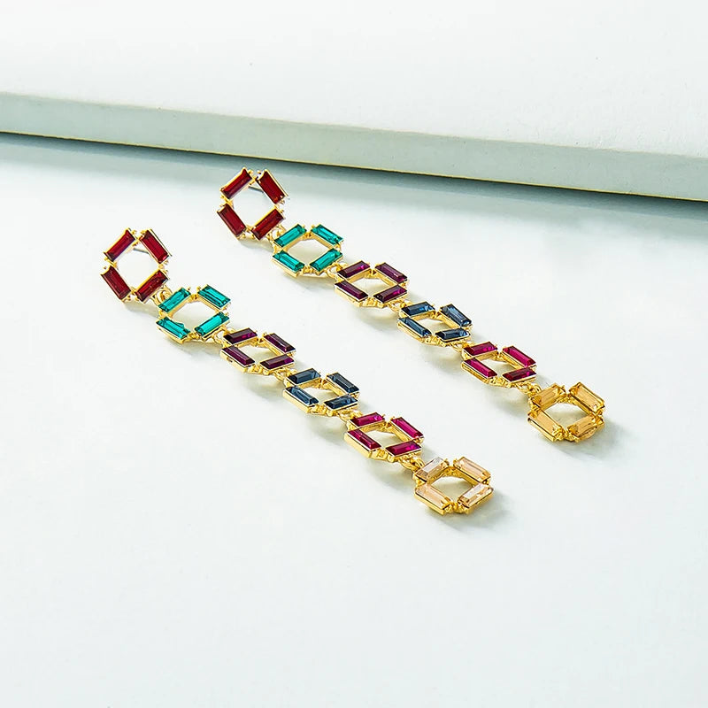 Fashion Jewelry Crystal Hollow Dangling Earrings Rhinestone Geometric Dangle Earrings for Women