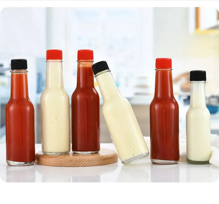 Custom Label Sticker 4oz 5oz 8oz  Woozy Glass 120ml 150ml 250ml Chili Hot Sauce Bottles with Screw Lid