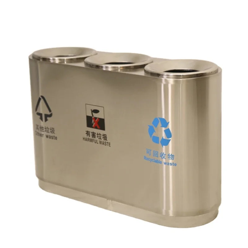 Outdoor Stainless Steel Garbage Trash Can extra Large Metal Rubbish Litter Bin Public Commercial Recycle Waste Segregation Bin
