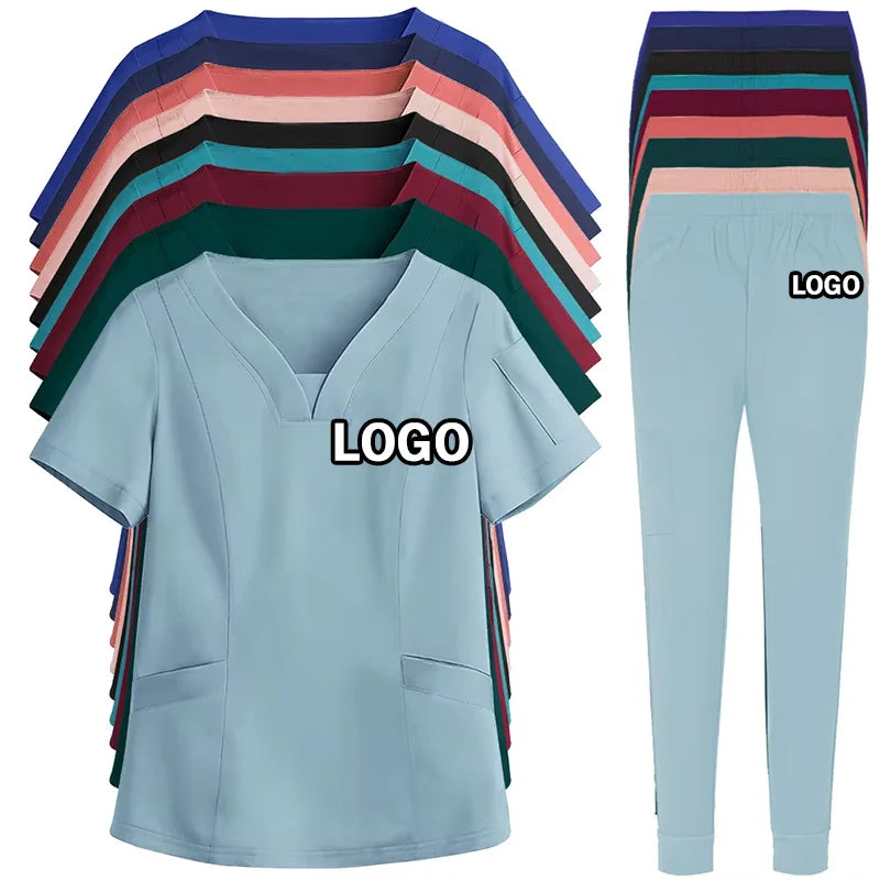 Custom Logo Medical Clinicos Elastic Blank Girls Hospital Doctors Women Medical Scrubs Uniforms Nurse Clothing Set