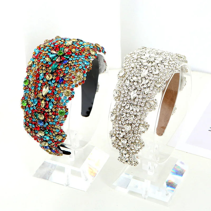 Fashion Hair Accessories Wide  Hair Hoop for  Long Hair Padded Diamante Rhinestone Bridal Hairbands for Women