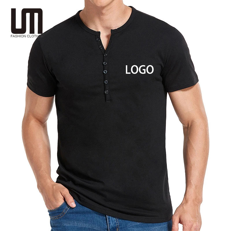Cheap Wholesale Hot Products Streetwear Men Clothing V Neck Buttons Short Sleeve Cotton Oversized T Shirts