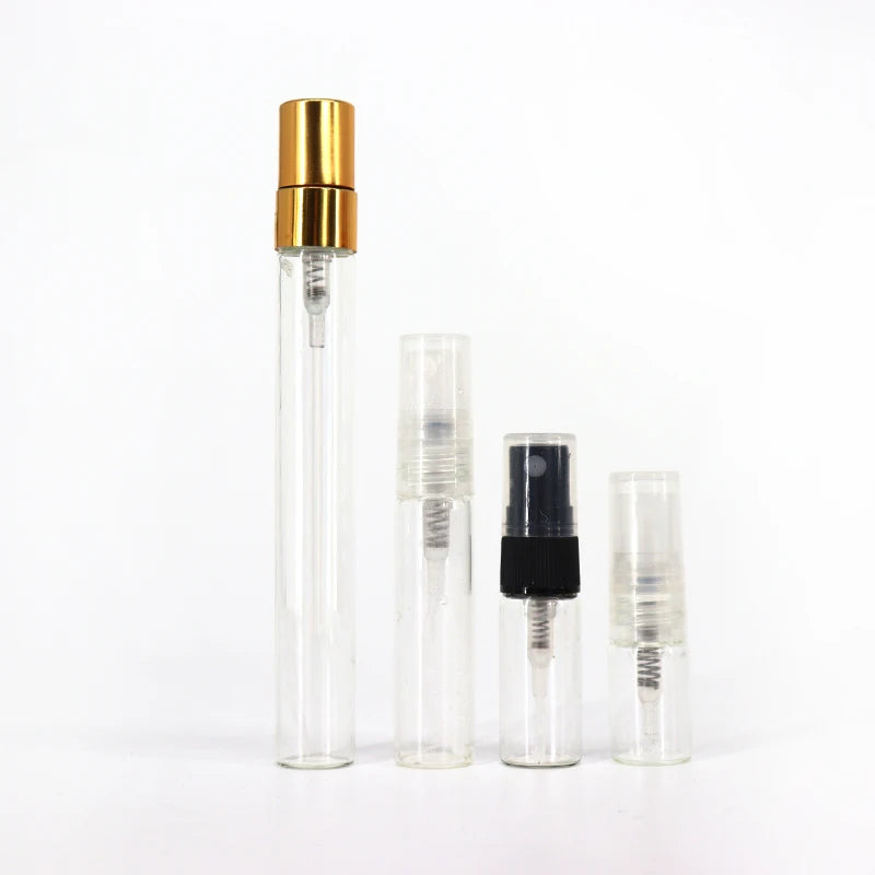 Thin Glass 1ml 2ml 3ml 5ml Mini Round Clear Refillable Perfume Spray Tester Bottles 10ml Glass Perfume Test Sample Vials Decant