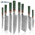 8-Pcs Kitchen Knife Set Damascus Steel VG10 Chef Knife Thin Sharp Edge Japanese Kitchen Knives Cutting Green Resin Handle
