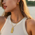 New 18K Gold Plated Texture Square Stainless Steel Party Jewelry Chess Plaid Pattern Pendant Collar Necklace
