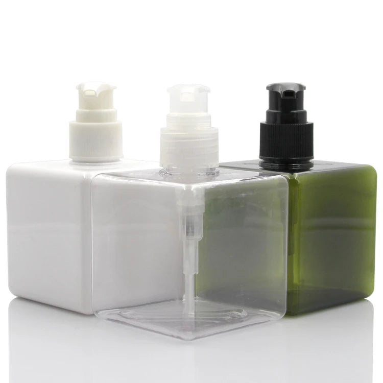 250ml Square for Clear Amber PETG Plastic Bottle with Flip Lid and Twist Caps for Skin Care Serum Lotion Shampoo Pump Sprayer
