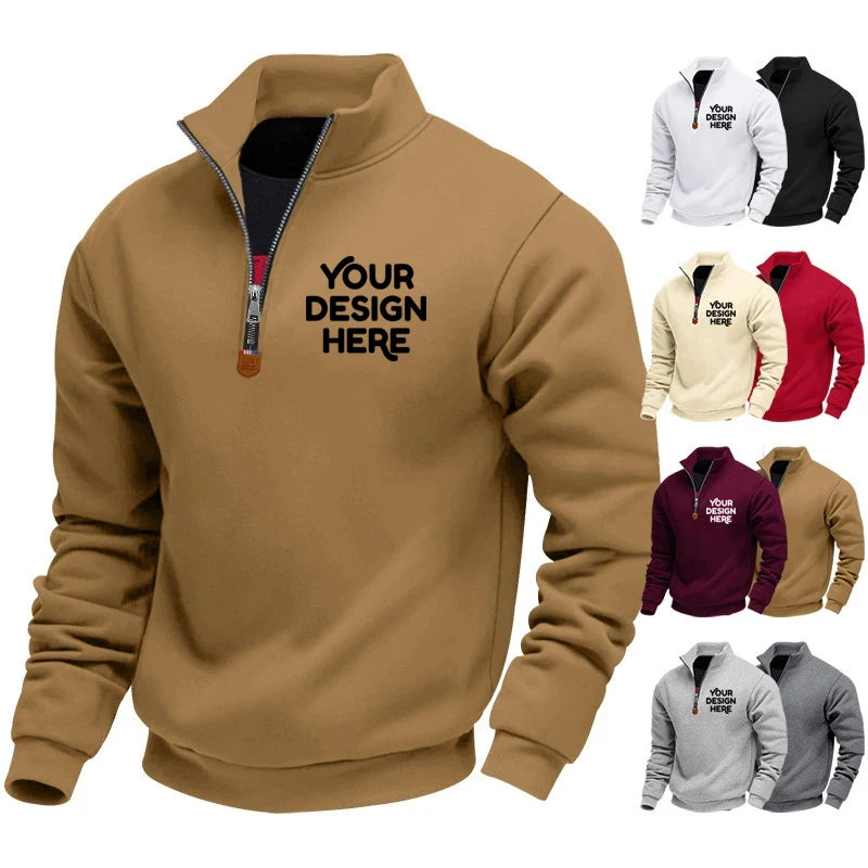 DOVEARK American Heavyweight Fleece Lined Skin-Friendly Warm Men's Stand Collar Half Zip Long Sleeve Casual Sports Sweatshirt
