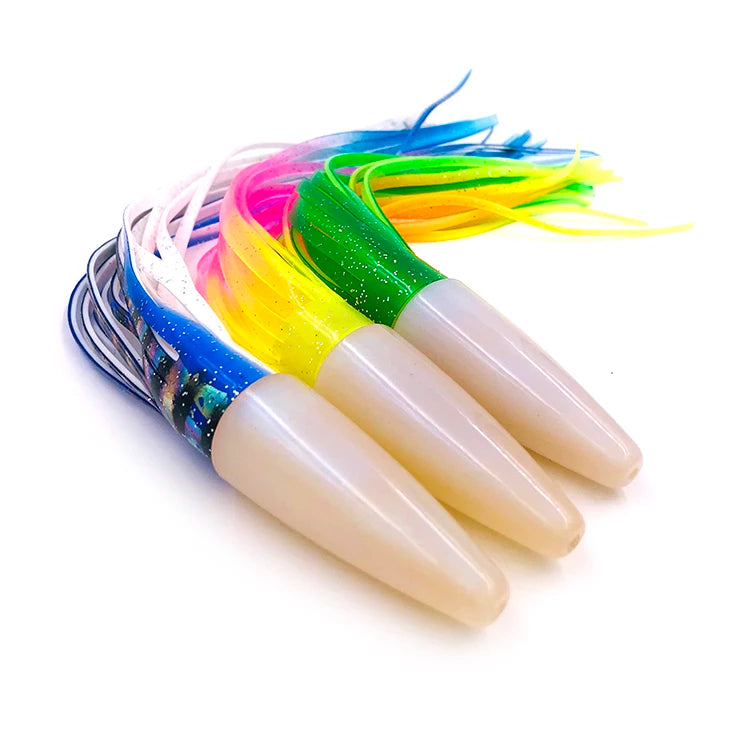 9inch Pearl Bullet Resin Head with Soft Plastic Octopus Skirt Saltwater Tuna Fishing Lure