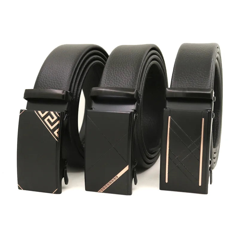 LQbelt Factory Men's Automatic Buckle Belt Male Adjustable Business Casual Black PU Leather Belts Wholesale