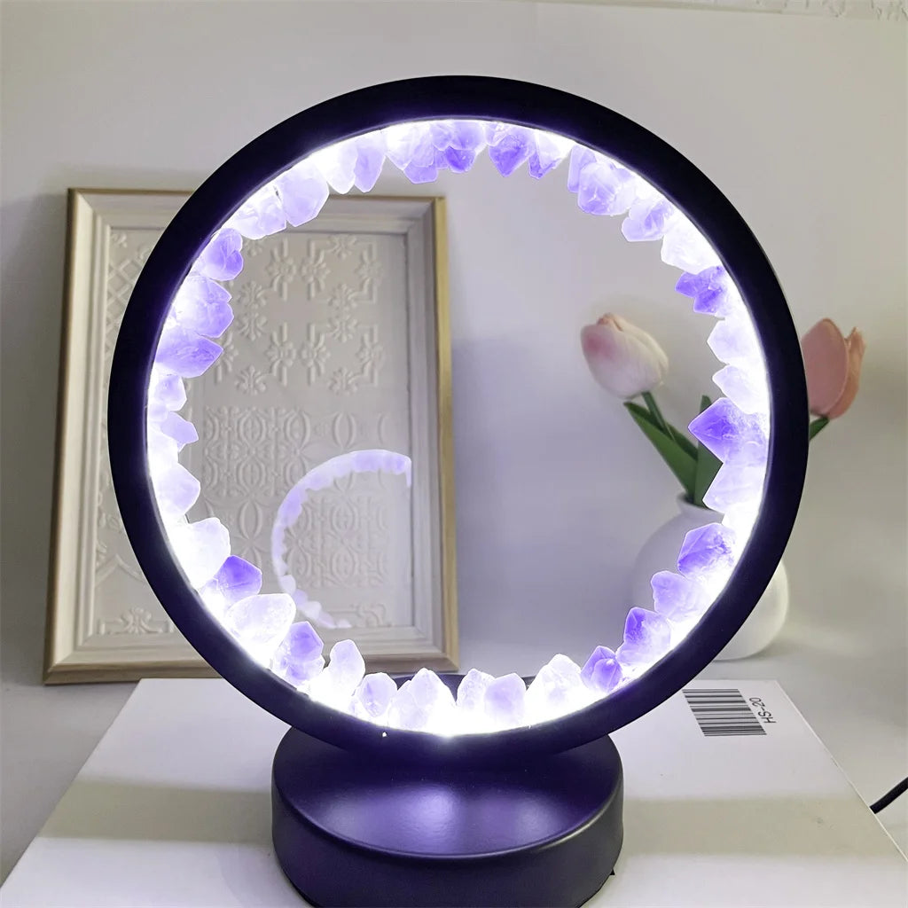 Natural Citrine Amethyst Clear Quartz Raw Stone Crystal Cluster Round Night Light Atmosphere Light USB Interface Crystal Lamps