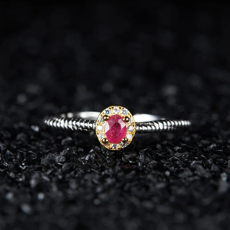 Aimgal Fine Jewelry's Newly Released S925 Silver Open Gemstone Ring Burnt Natural Ruby Wedding Friendly Instagram Popular