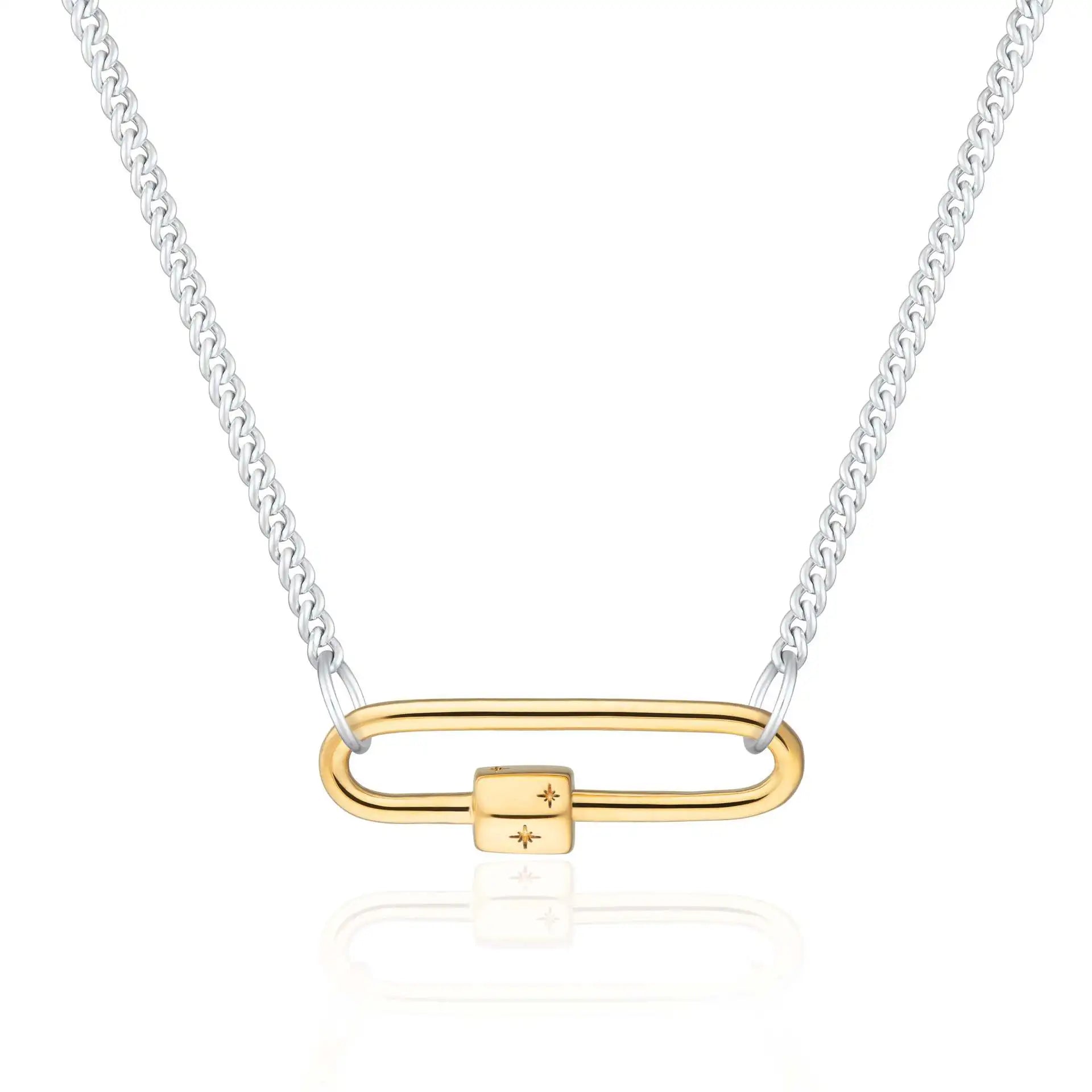 2025 New Trendy 18K Gold PVD Plated Stainless Steel Paperclip Chain Chunky Two Tones Carabiner Charms Necklace