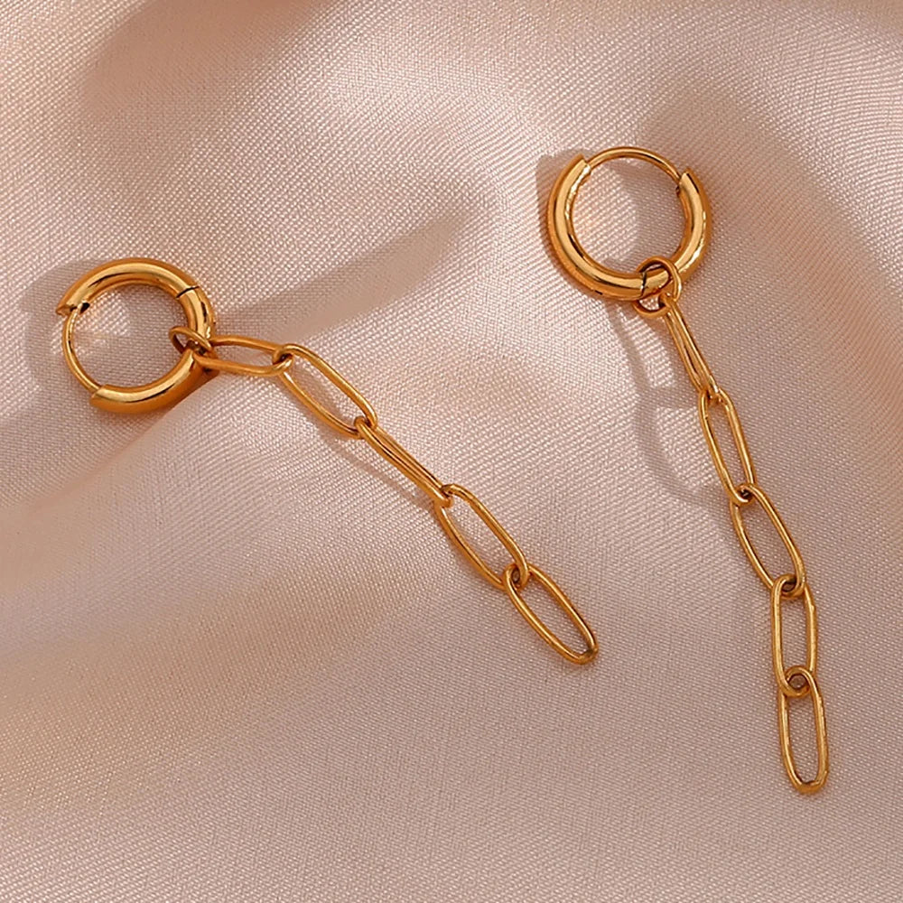 Guarantee Dreamshow 18k Gold Plated Paper Clip Chain Tassel Drop Earring Tarnish Free Stainless Steel Chain Earring Jewelry