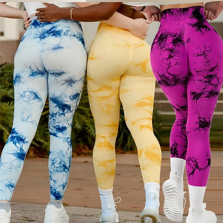 Oem logo Custom Women's Workout Gym Running Highly Elastic Sports Yoga Tie Dye Seamless High Waist Soft Pant Legging Leggings