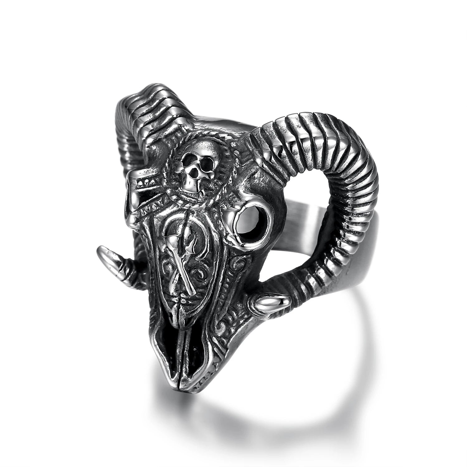 Custom Design 316 Stainless Steel Vintage 3D Casting Model Goat Ring Men Skull Rings for Men's Women