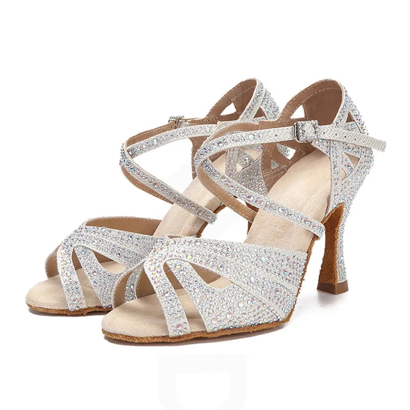 7.5cm Flared Latin Dance Shoes Salsa Tango Performance Jazz Ballroom Swing Dance Shoes Sandals for Women