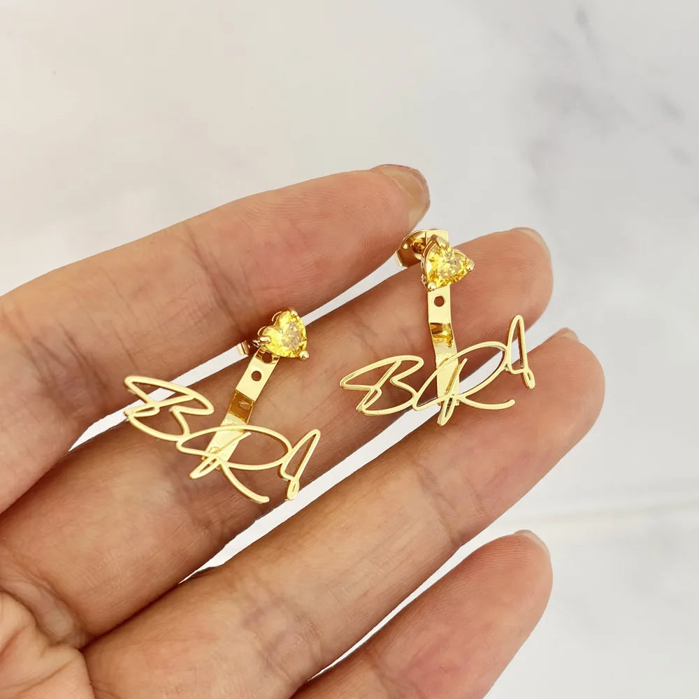 Qiuhan Stainless Steel Heart Zircon Custom Name Ear Studs for Women Name Earrings
