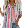 RNSHANGER Fashion Woman Shirts New Style Color Vertical Stripe Print Button Long Sleeve Shirt Daily Single Breasted Work Blouse
