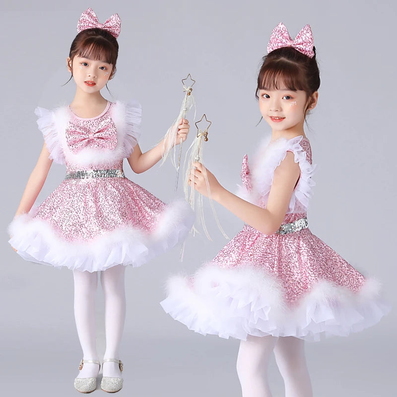 Children's Performance Clothing Kindergarten Princess Skirt Sequins Puffy Skirt Girls Lovely Princess Skirt Performance