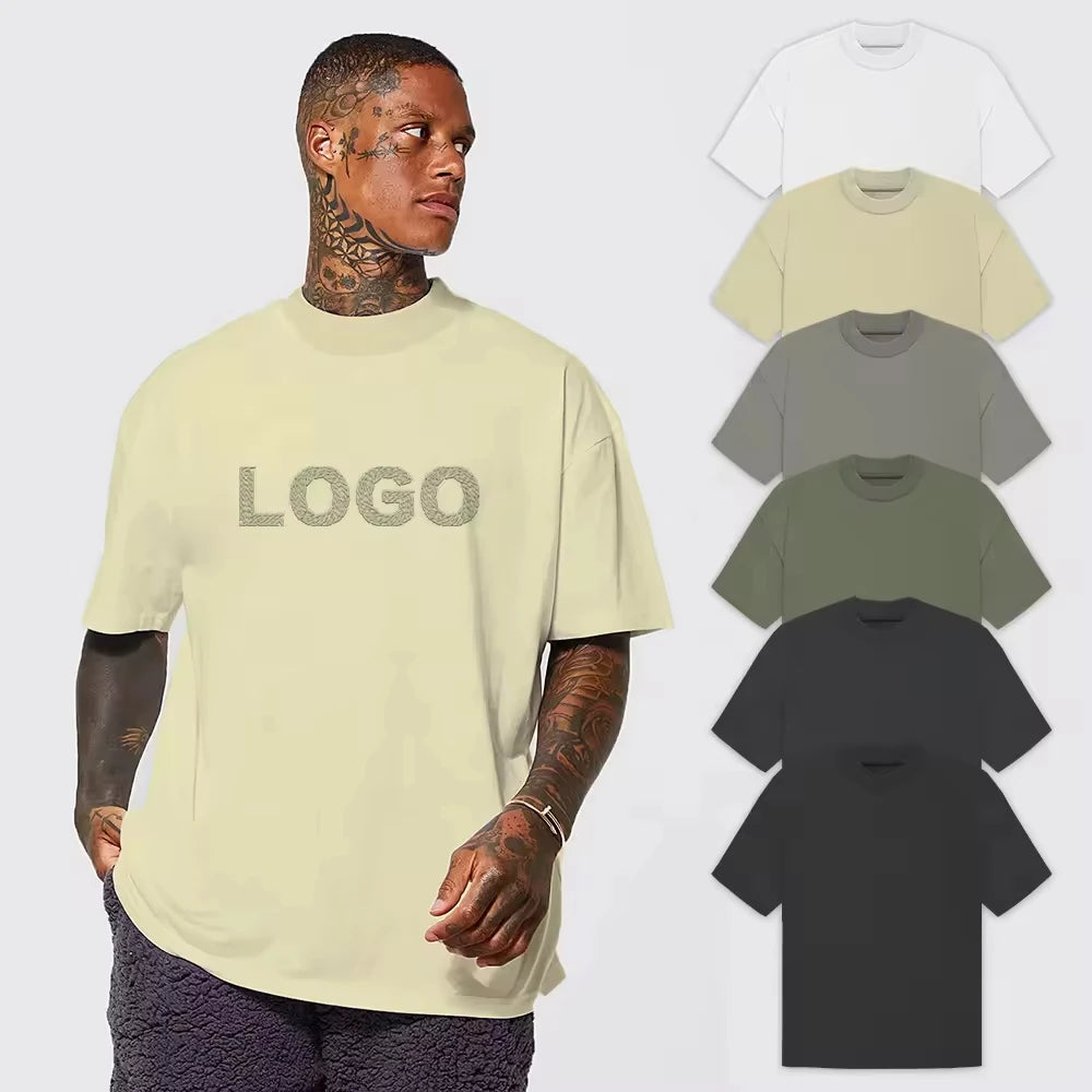 Wholesale 100% Heavyweight Cotton Custom Logo White Washed T-Shirt for Men Oversized Mock Collar with Breathable Neck for Summer