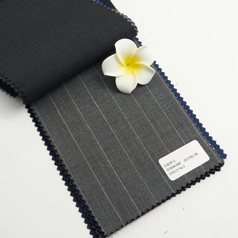 Italian Merino Wool Polyester Blended Twill Woven Stripe Flannel Suiting Fabric for Men Jacket